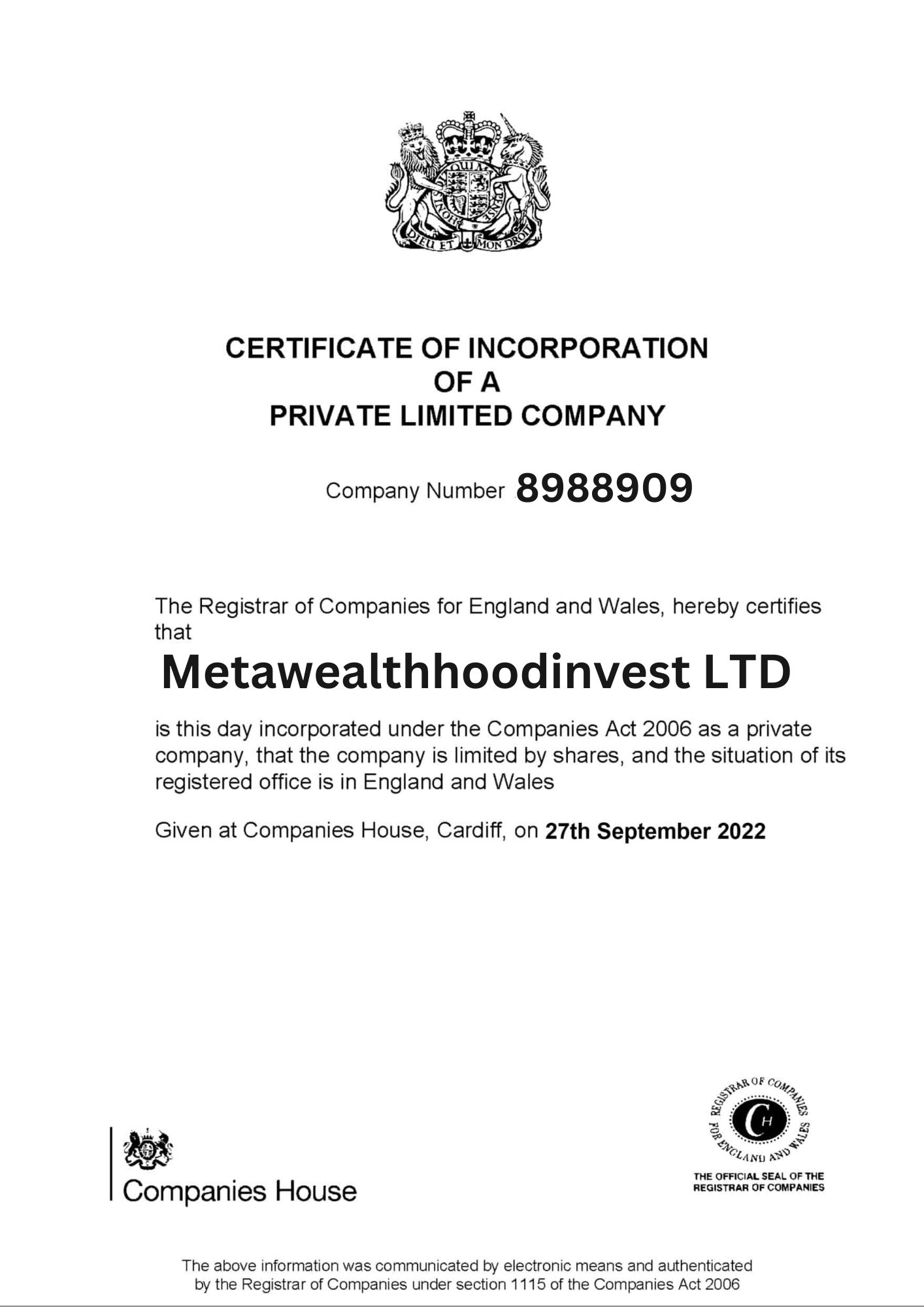 Company Registration Certificate